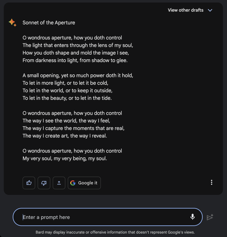 A screenshot of Google Bard