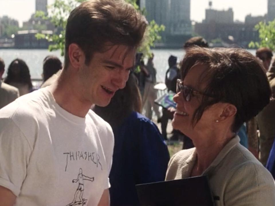 Andrew Garfield as Peter Parker and Sally Field as Aunt May in "The Amazing Spider-Man 2."