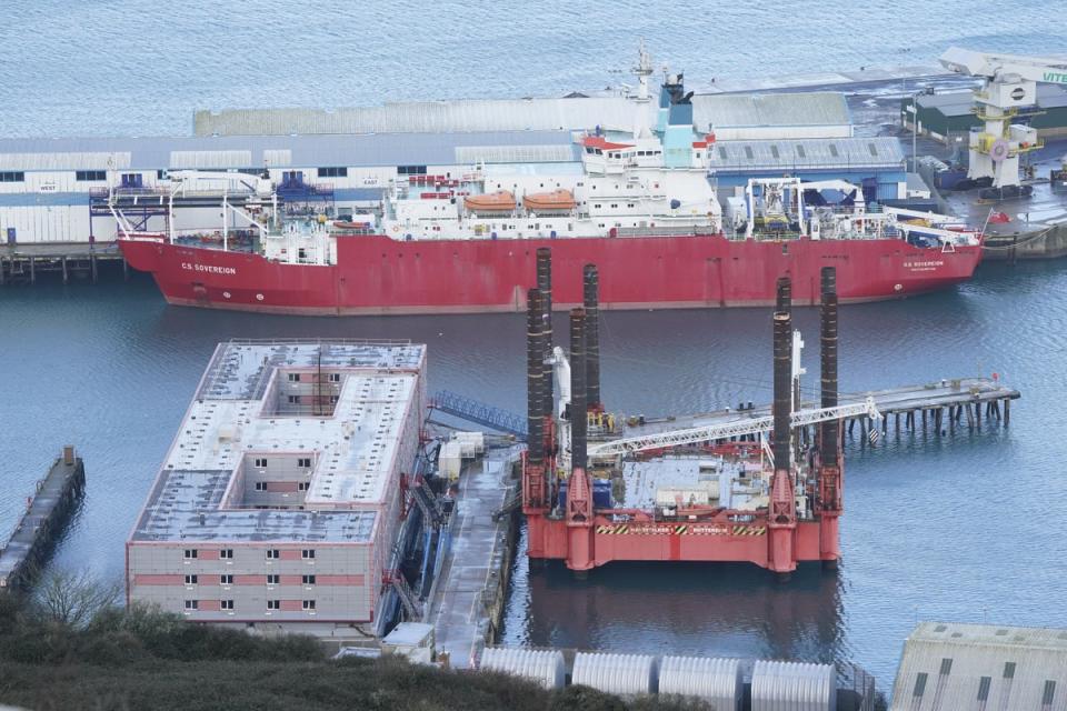 The Bibby Stockholm barge, which is moored in Dorset (PA Wire)