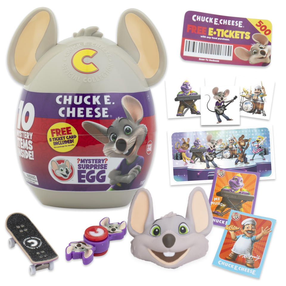 Available at Walmart and online at Amazon for $19.99, the Chuck E. Cheese Mystery Egg is packed with mystery gifts and surprises for kids of all ages.