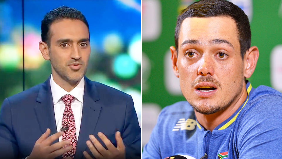 Pictured left, The Project host Waleed Aly alongside cricketer Quinton de Kock.