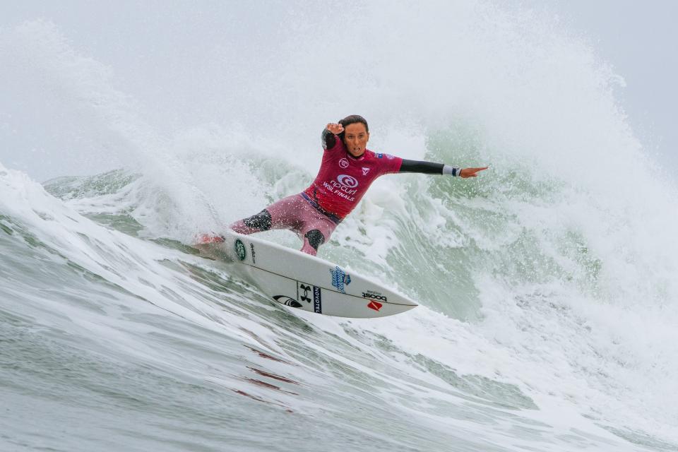 Australian Sally Fitzgibbons competes in the Rip Curl WSL Finals in San Clemente, California.