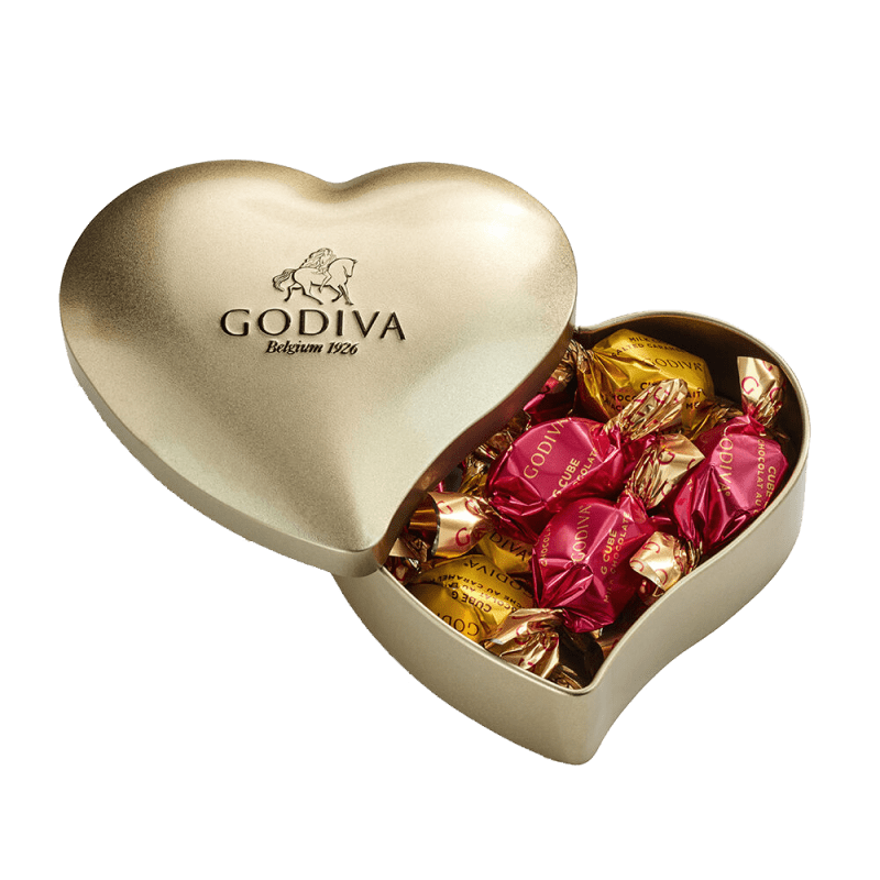 Godiva Heart Tin with Assorted Individual Wrapped Chocolates