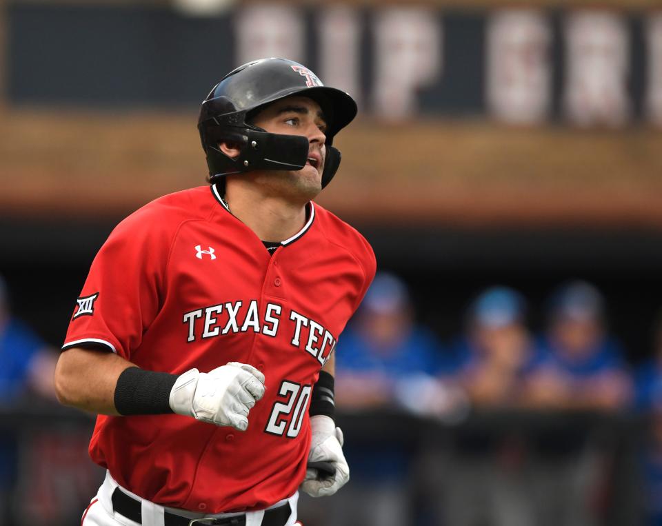 Texas Tech's Austin Green circles the bases after hitting a home run in a series opener last year against Kansas. Green and the Red Raiders tangle with the Jayhawks again at 6 p.m. Friday, 2 p.m. Saturday and 1 p.m. Sunday in Lawrence, Kansas.