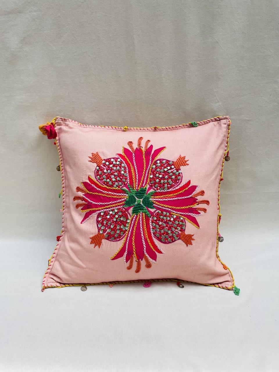 The pillows are made by artisans in India.