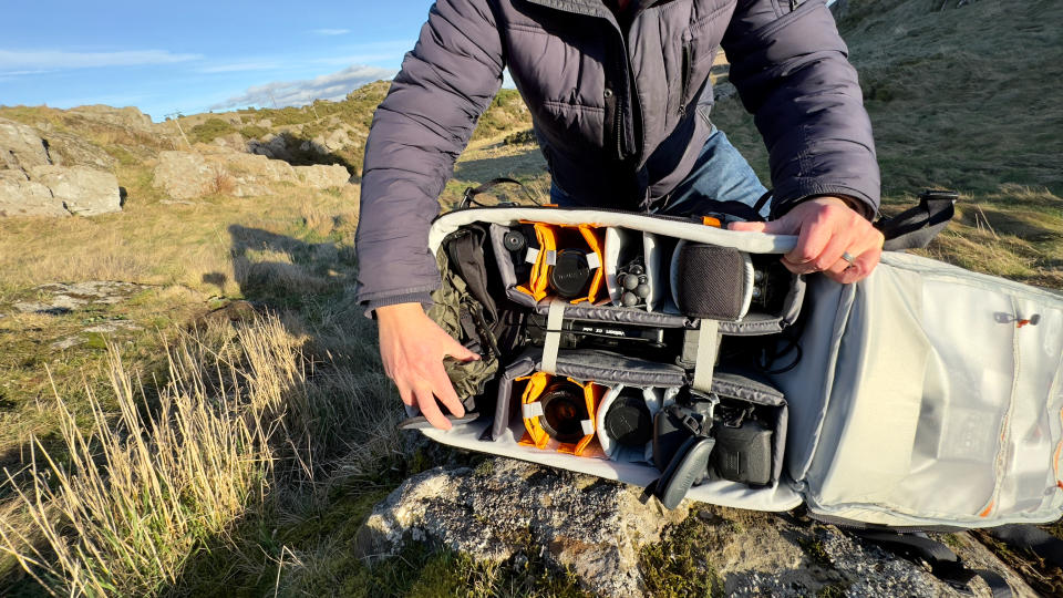 Lowepro Pro Trekker BP 650 AW II backpack interior outside in the scottish highlands