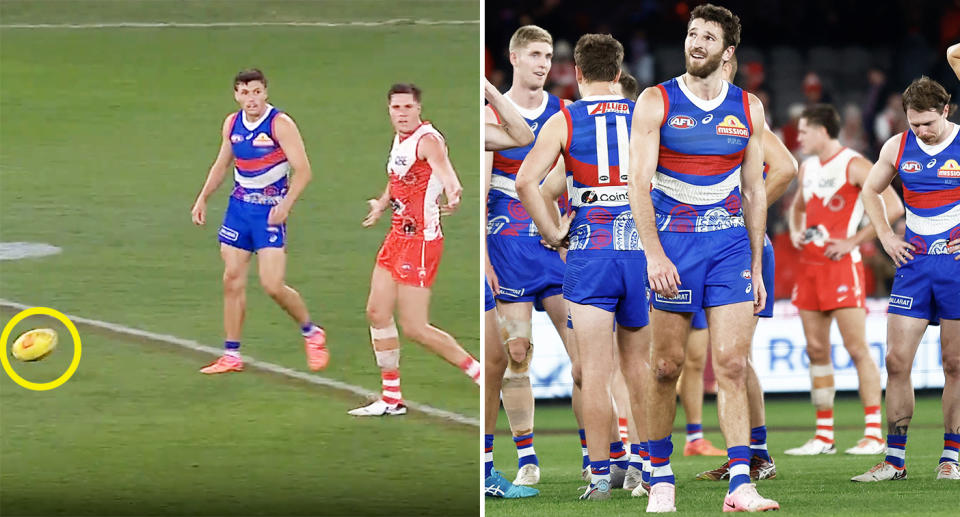 The Western Bulldogs and Sydney Swans in action in the AFL.