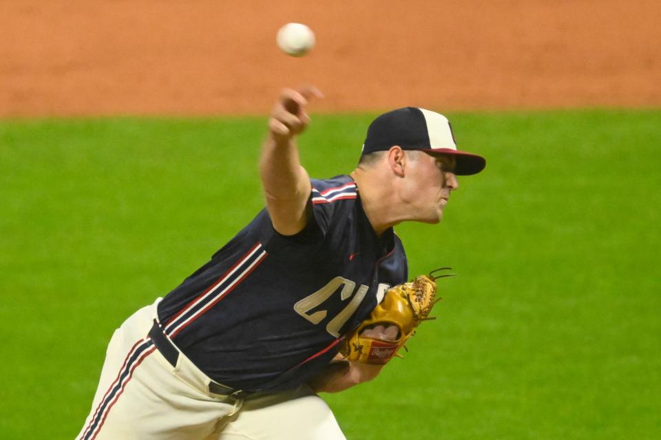 Jul 5, 2024; Cleveland, Ohio, USA; Cleveland Guardians relief pitcher Cade Smith (36) delivers a pitch in the the sixth inning against the San Francisco Giants at Progressive Field. Mandatory Credit: David Richard-USA TODAY Sports