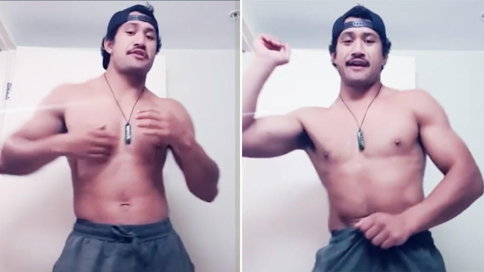 Seen here, Corey Harawira-Naera dances and mimes seductive lyrics in a TikTok clip.