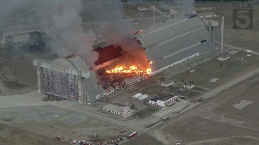 Historic hangar at former air base engulfed in flames