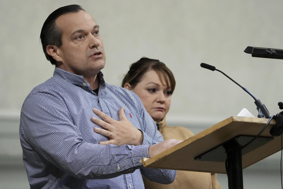 Steve Goncalves talks about his daughter, Kaylee Goncalves, who was one of four University of Idaho students who were killed on Nov. 13, 2022, on Nov. 30, 2022, during a vigil for the four students in Moscow, Idaho. / Credit: Ted S. Warren / AP