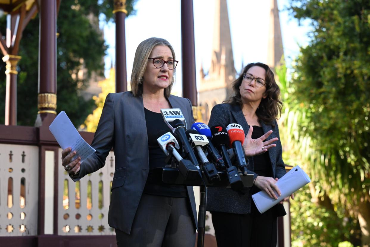 <span>Premier Jacinta Allan has announced Ballarat will be ‘saturated’ in messaging to prevent domestic violence in the wake of three killings.</span><span>Photograph: James Ross/AAP</span>