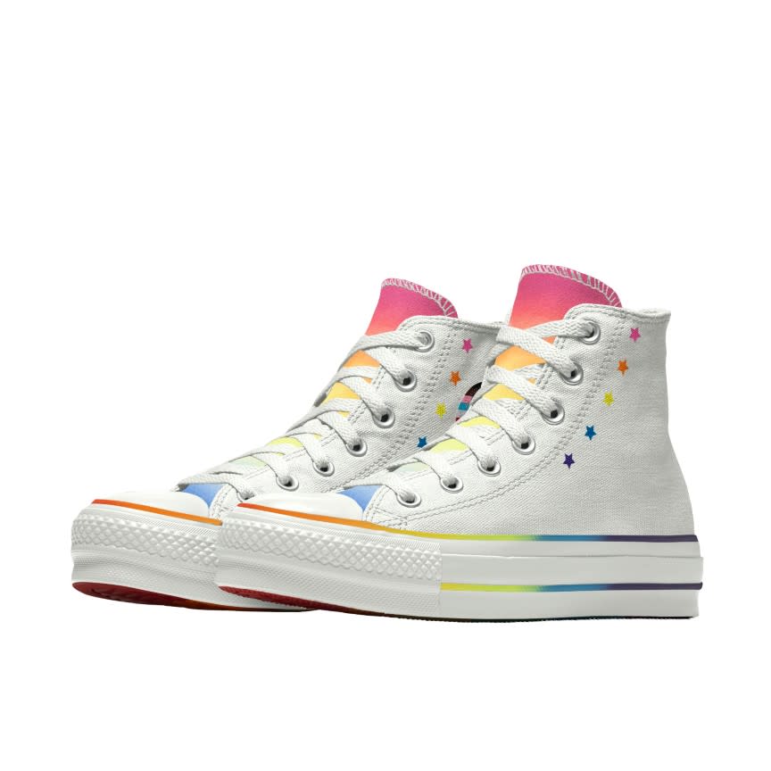 <p><a href="https://go.redirectingat.com?id=74968X1596630&url=https%3A%2F%2Fwww.converse.com%2Fshop%2Fp%2Fcustom-chuck-taylor-all-star-lift-platform-pride-by-you-unisex-high-top-shoe%2F169752CSU24.html&sref=https%3A%2F%2Fwww.cosmopolitan.com%2Fstyle-beauty%2Fg36120764%2Flgbt-pride-gift-ideas%2F" rel="nofollow noopener" target="_blank" data-ylk="slk:Shop Now;elm:context_link;itc:0;sec:content-canvas" class="link rapid-noclick-resp">Shop Now</a></p><p>Pride By You Chuck-Taylor All-Star Sneakers</p><p>converse.com</p><p>$95.00</p>