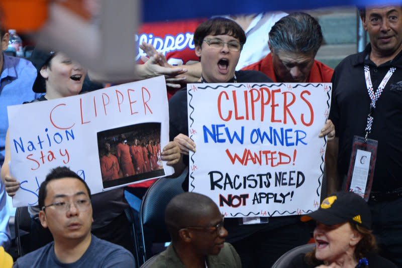 Clippers fans protested Donald Sterling after recordings of his racist remarks surfaced. File Photo by Jim Ruymen/UPI