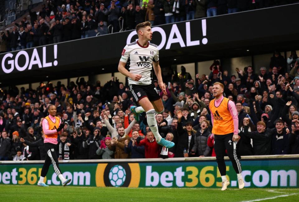 Fulham's Tom Cairney celebrates scoring (REUTERS)