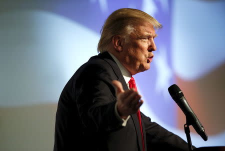 Republican U.S. presidential candidate Donald Trump speaks at the 10th Annual Iowa Renewable Fuels Summit in Altoona, Iowa, January 19, 2016. REUTERS/Scott Morgan