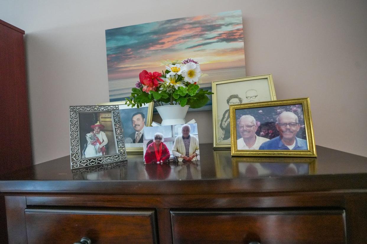 Mementos adorn the dresser in a resident's room at Aldersbridge.