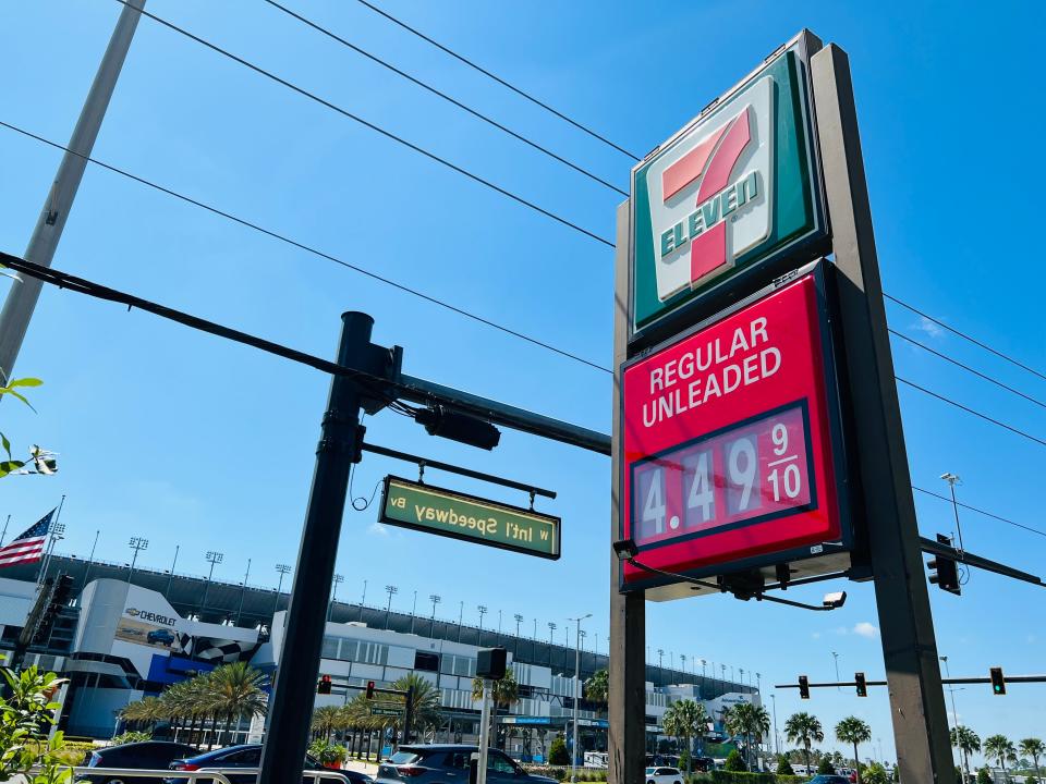 A gas price sign for the 7-Eleven station on the corner of West International Speedway Boulevard and Fentress Boulevard in Daytona Beach lists its price for regular unleaded at $4.49 a gallon on Monday, May 16, 2022.