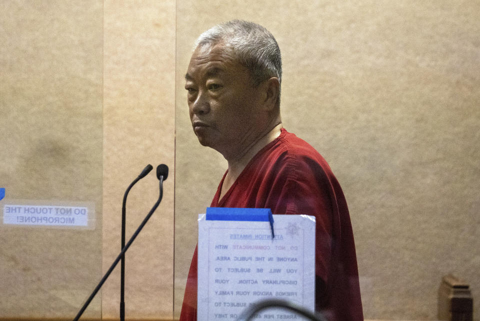 FILE - Chunli Zhao appears for his arraignment at San Mateo Superior Court in Redwood City, Calif., on Wednesday, Jan. 25, 2023. Zhao, a farmworker accused of killing seven people in back-to-back shootings at two Northern California mushroom farms was charged Wednesday with seven counts of murder and one of attempted murder. In the course of 48 hours, two gunmen went on shooting rampages at both ends of California that left 18 dead and 10 wounded. (Shae Hammond/Bay Area News Group via AP, Pool, File)