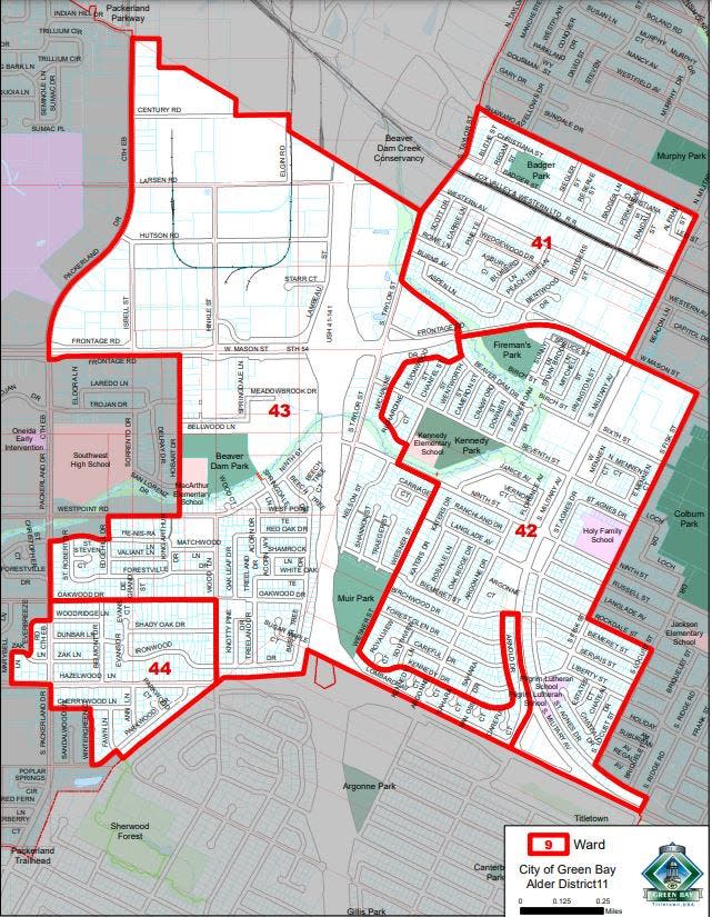 The Green Bay City Council District 11 boundaries.
