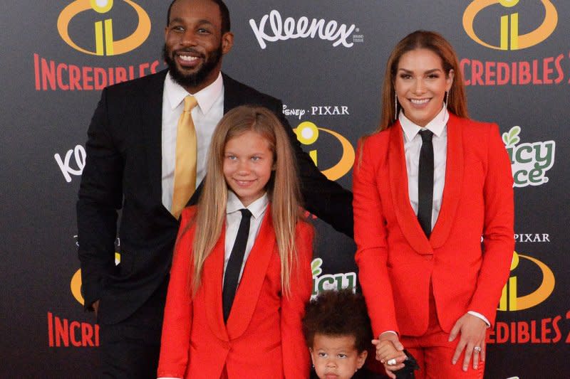 Allison Holker (R), Stephen "tWitch" Boss (L) and their children Weslie (second from left) and Maddox attend the Los Angeles premiere of "Incredibles 2" in 2018. File Photo by Jim Ruymen/UPI