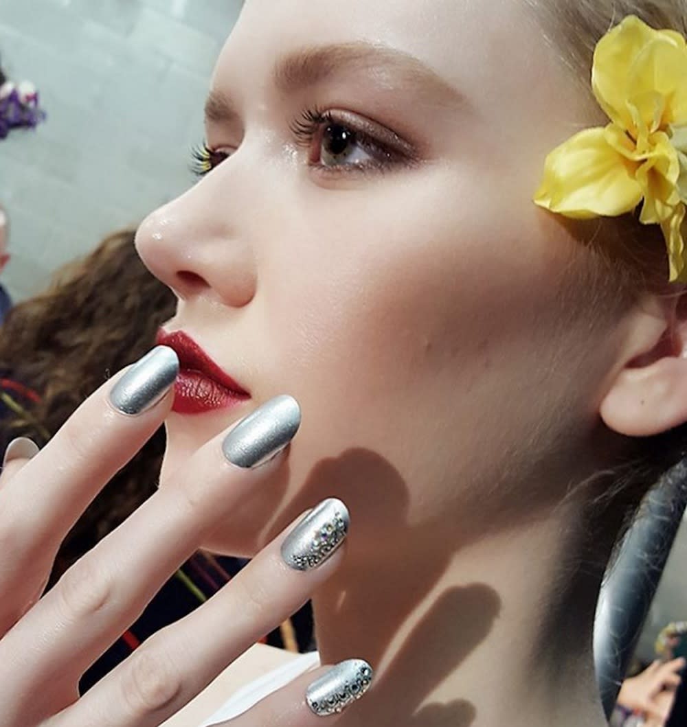 Here’s how to copy the metallic and silver jewel nail look from NYFW for less than $20