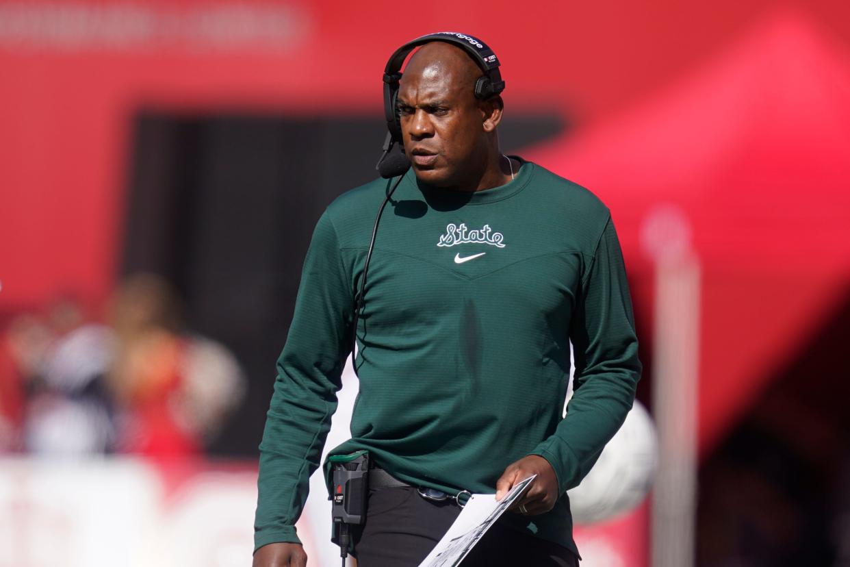 Michigan State head coach Mel Tucker watches during the second half of an NCAA college football game against Indiana in 2021.