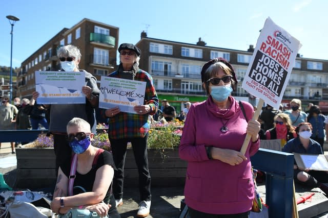 Pro-migrant supporters during a ‘solidarity stand’ in Dover’s Market Square 