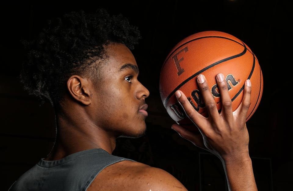 Fishers Jalen Haralson (10) poses for a photo Thursday, Nov 17, 2022 at Fishers High School in Fishers. 