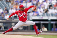 Cincinnati Reds starting pitcher Vladimir Gutierrez throws during the first inning of a baseball game against the New York Mets, Sunday, Aug. 1, 2021, in New York. (AP Photo/Corey Sipkin)