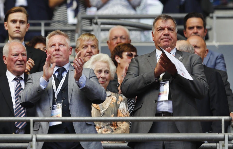 Football Soccer Britain - Leicester City v Manchester United - FA Community Shield - Wembley Stadium - 7/8/16 England manager Sam Allardyce in the stands with assistant manager Sammy Lee Reuters / Eddie Keogh Livepic EDITORIAL USE ONLY. No use with unauthorized audio, video, data, fixture lists, club/league logos or "live" services. Online in-match use limited to 45 images, no video emulation. No use in betting, games or single club/league/player publications. Please contact your account representative for further details.