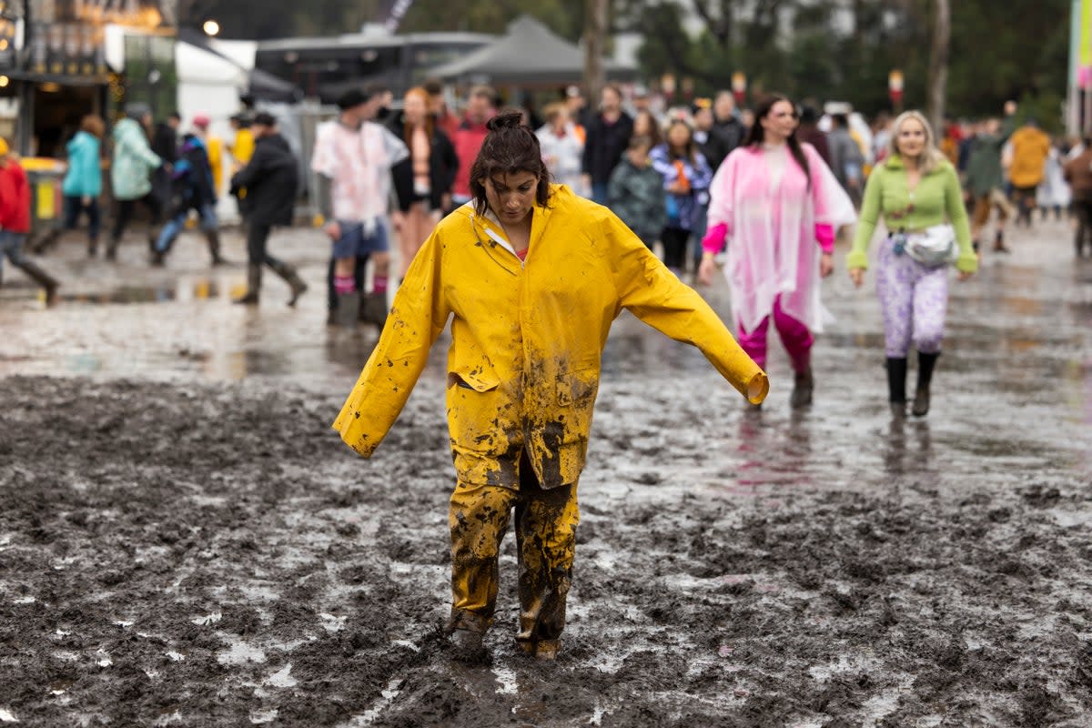 The music festival site turned into a muddy hell for punters (Getty Images)