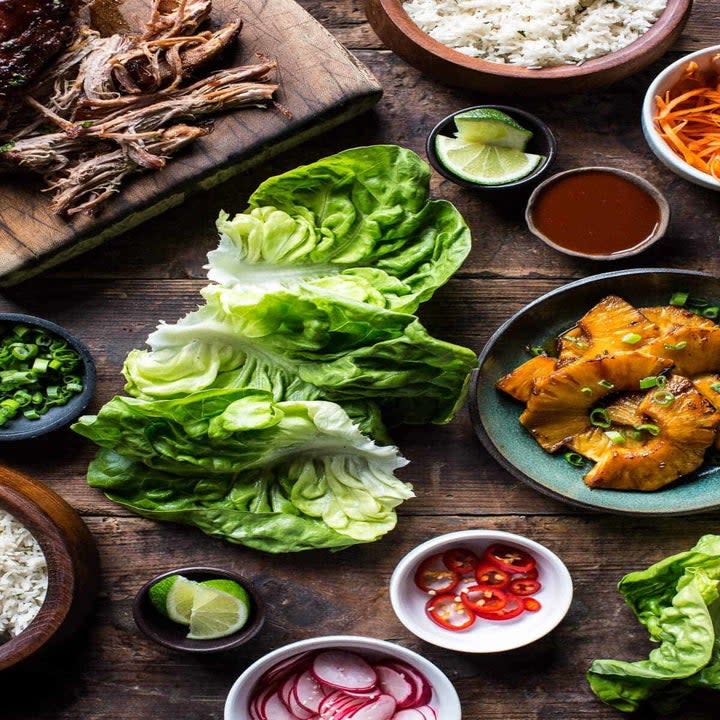 Ingredients for pineapple pork lettuce wraps.