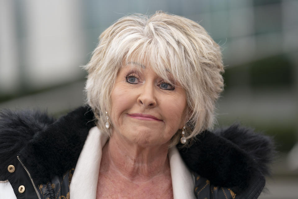 Former detective Maggie Oliver is interviewed by members of the press outside Greater Manchester Police Force HQ, after three victims of grooming gangs in Rochdale have received 