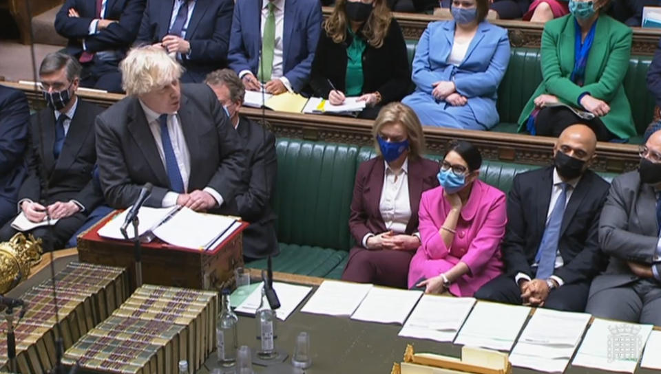 Prime Minister Boris Johnson speaks during Prime Minister's Questions in the House of Commons, London. Picture date: Wednesday December 15, 2021.