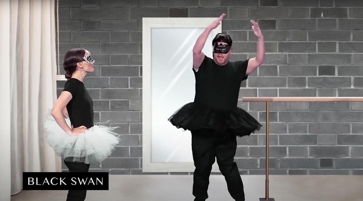 Natalie Portman reenacts her film career with James Corden -- including a very silly 'Black Swan' (The Late Late Show with James Corden via YouTube)