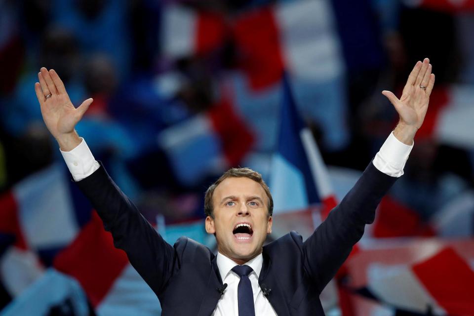 Front-runner: Emmanuel Macron is ahead of fellow presidential candidate Marine Le Pen in the polls: REUTERS