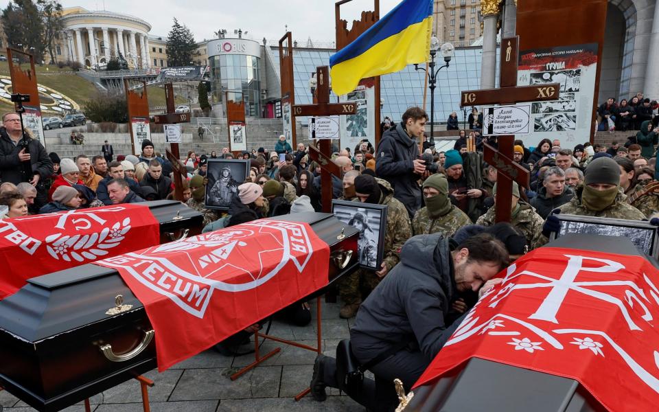 Memorial ceremony for members of Ukrainian Brotherhood volunteer's battalion, killed earlier during a raid on Russian territory, in Kyiv - REUTERS/Alina Yarysh