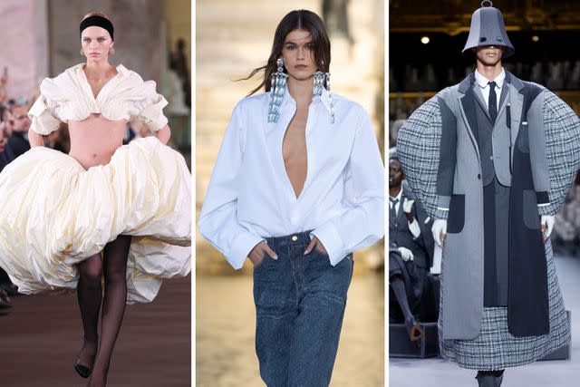 <p>Getty Images</p> From left: Schiaparelli, Valentino, Thome Brown.