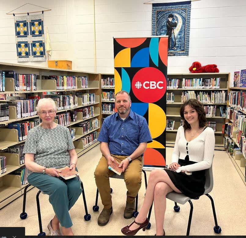 The Stanley Community Library book club included members Sandra MacBean, Tim Sarty, and Audrey Pinnock. 