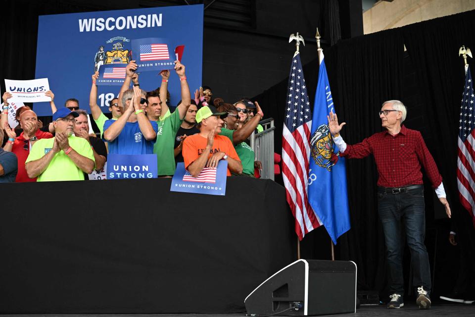 Wisconsin Governor Tony Evers arrives to speak during the Milwaukee Area Labor Council's annual Laborfest at Henry Maier Festival Park in Milwaukee, Wisconsin, on September 5, 2022 just prior to remarks by President Joe Biden, who is celebrating Labor Day by delivering remarks on the dignity of American workers in Pittsburgh, Pennsylvania, and Milwaukee, Wisconsin.
