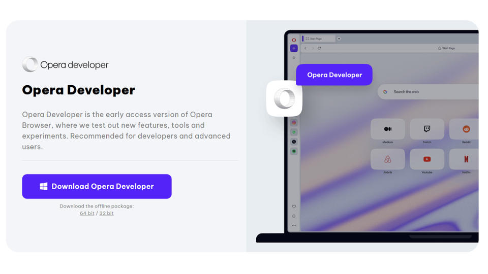Opera browser developer download page