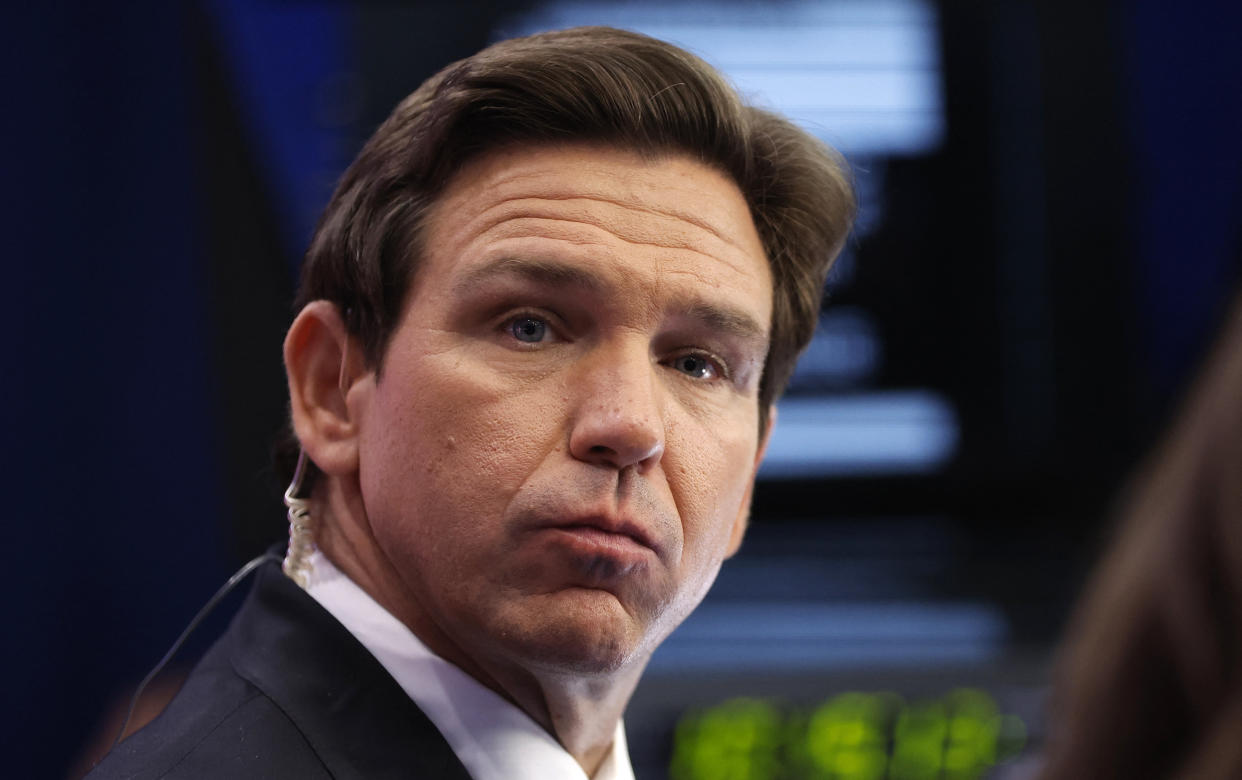 Florida Gov. Ron DeSantis sits for a live television interview after the debate.
