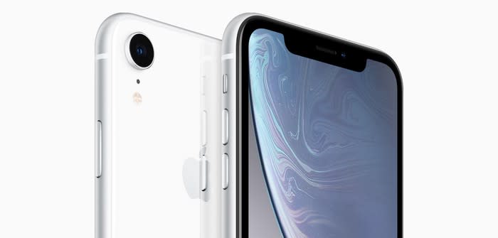 Two white iPhone XR units