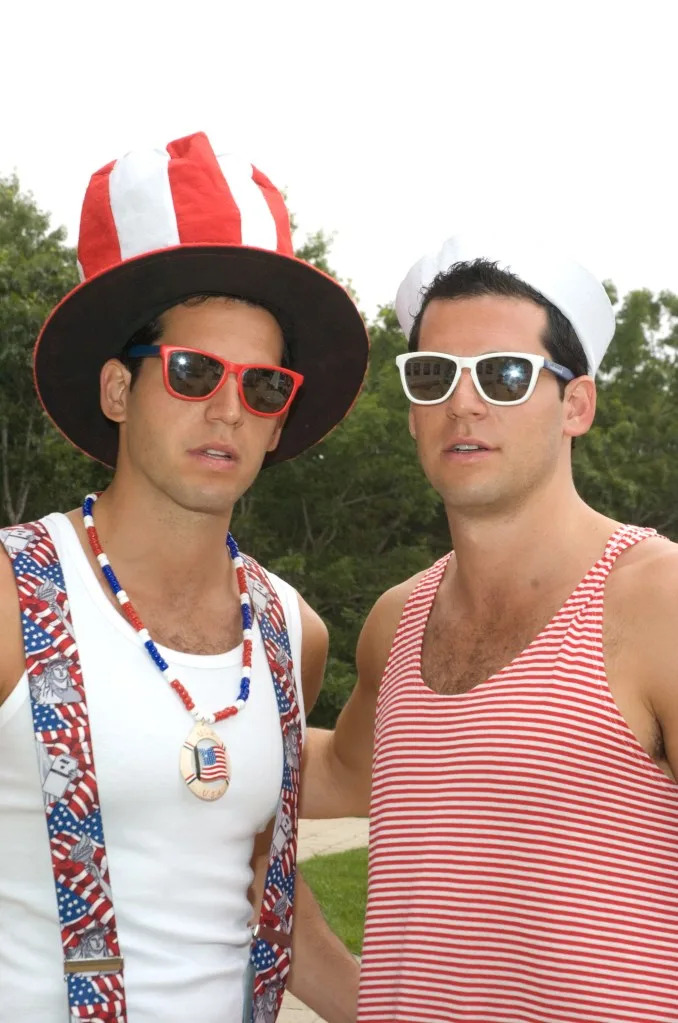 The twins get in the patriotic spirit at “Sir Ivan’s Castle” in the Hamptons on July 3, 2011. Steven Henry