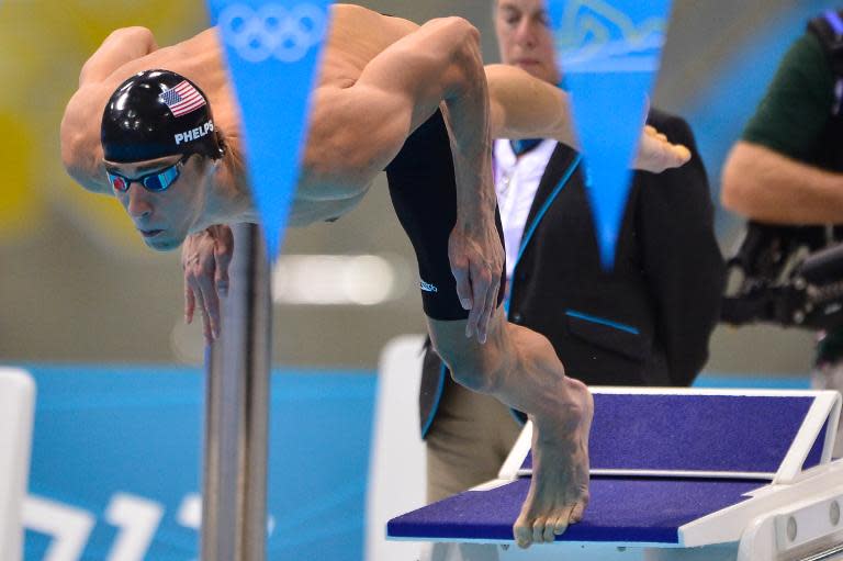 US swimmer Michael Phelps, seen at the start of the men's 200m individual medley final event during the London Olympic Games, on August 2, 2012