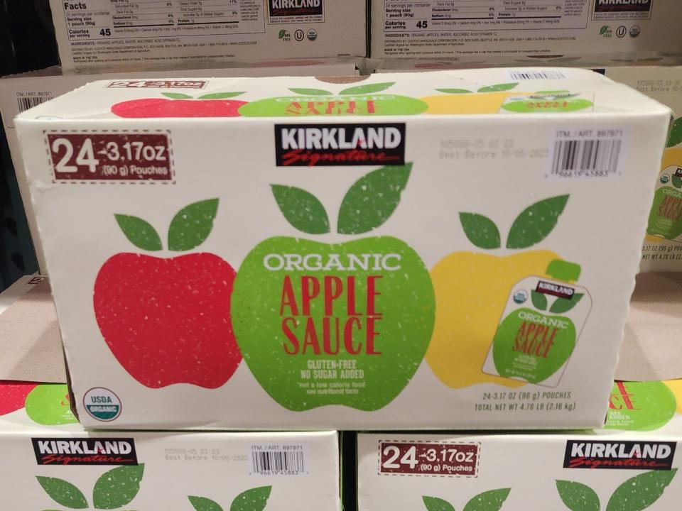 A case of Kirkland Signature organic apple sauce