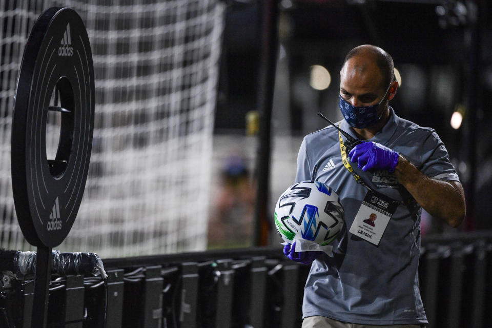 Strict coronavirus protection protocols were in full force at the MLS is Back Tournament. (Photo by Mark Brown/Getty Images)