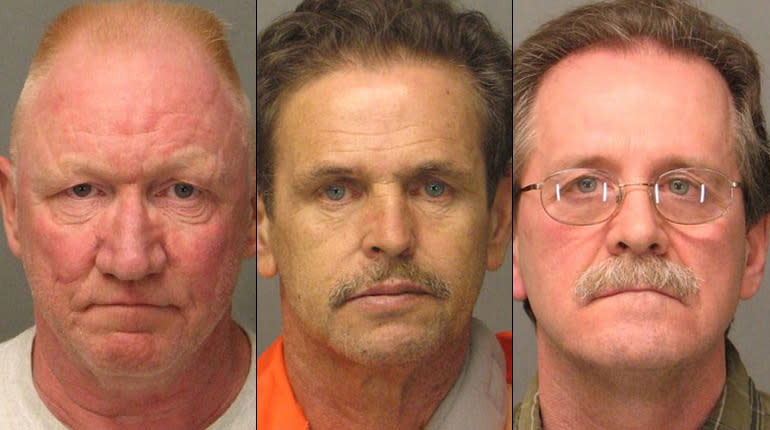 From left, Edward Brown, Mike Ferreira and Walter Shelley were arrested in April 2011 for the murder of John McCabe. / Credit: Lowell Police Department