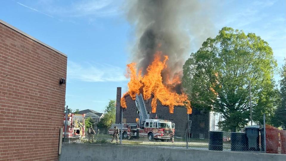 Durham firefighters are on the scene of an abandoned church fire at the intersection of East Main and Holman streets Thursday morning. 